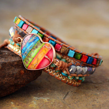 Align Your Energy: 7 Chakra Leather Wrapped Bracelet for Healing and Manifestation