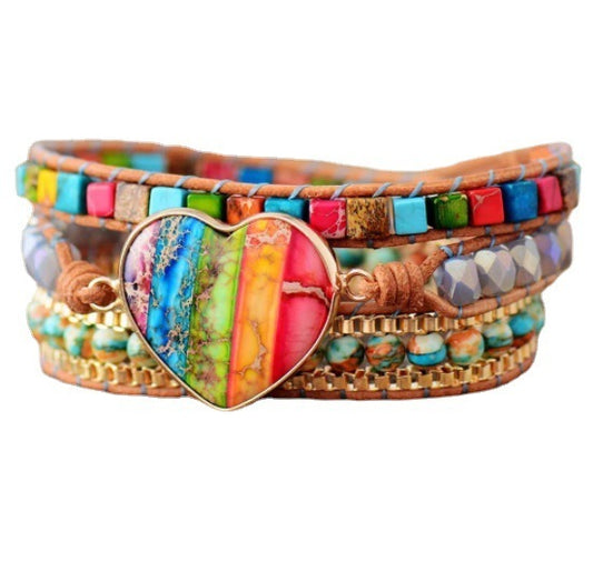 Align Your Energy: 7 Chakra Leather Wrapped Bracelet for Healing and Manifestation