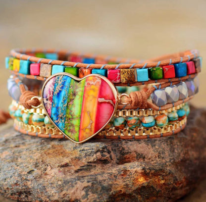 Align Your Energy: 7 Chakra Leather Wrapped Bracelet for Healing and Manifestation