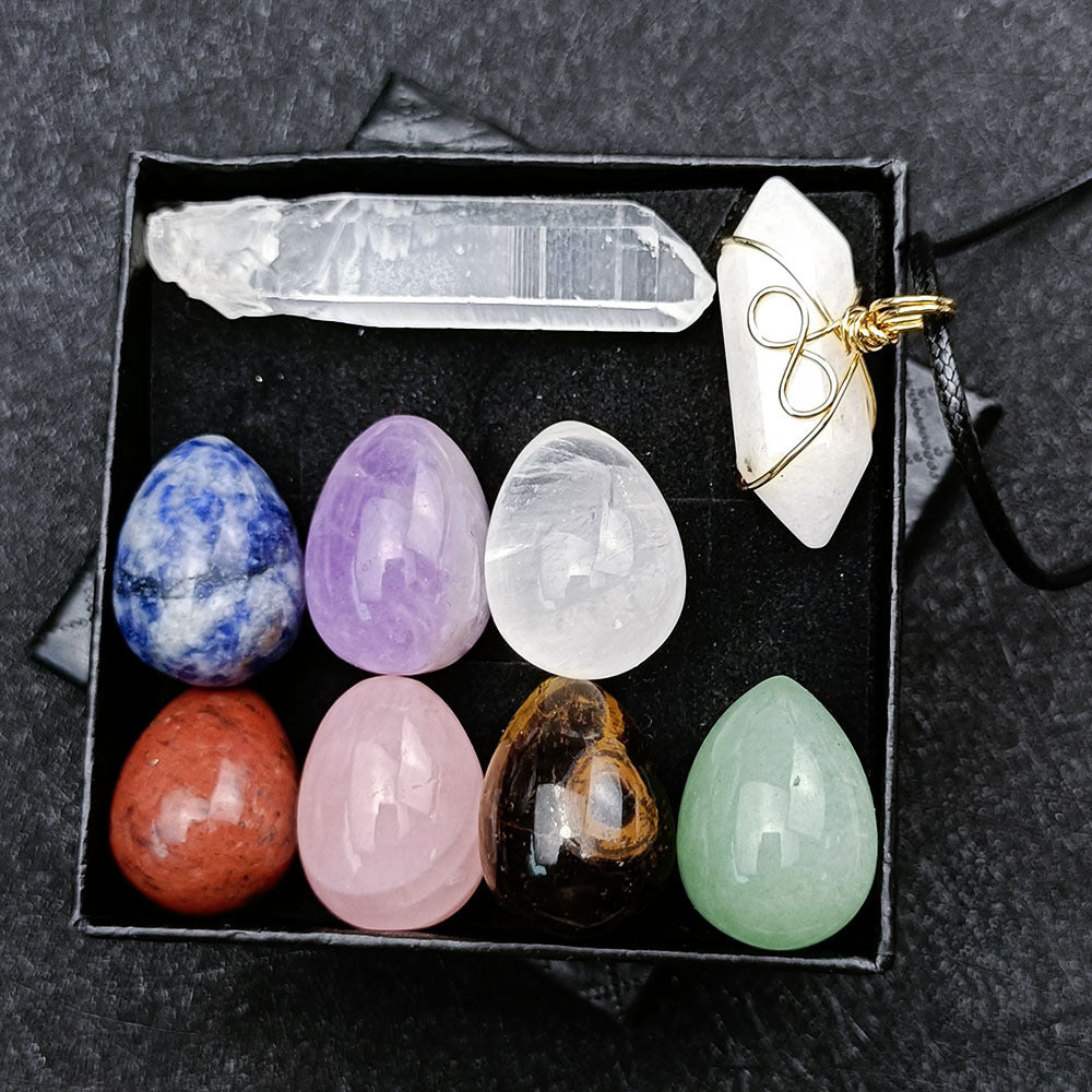 Awaken Your Energy: Crystal Jade Chakra Egg Hanging Set for Healing & Manifestation