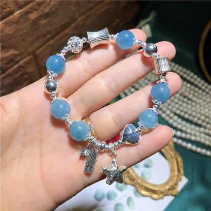 Celestial Serenity: Aquamarine 925 Silver Star Bracelet for Healing and Manifestation