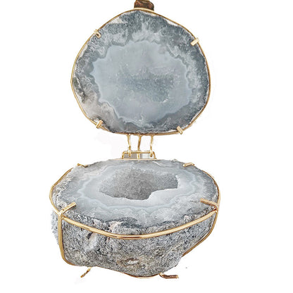 Raw Agate Crystal Geode Jewelry Box: Natural Beauty with Gold & Rose Gold Accents