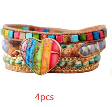 Align Your Energy: 7 Chakra Leather Wrapped Bracelet for Healing and Manifestation