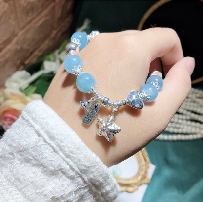 Celestial Serenity: Aquamarine 925 Silver Star Bracelet for Healing and Manifestation