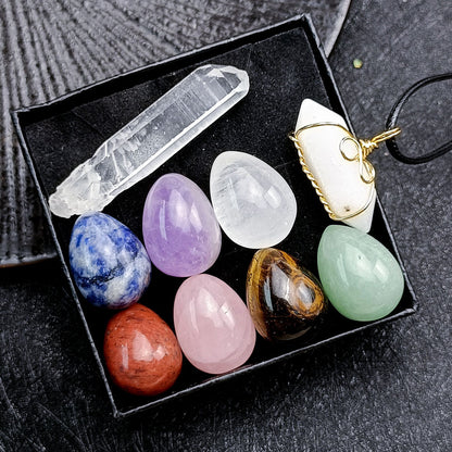 Awaken Your Energy: Crystal Jade Chakra Egg Hanging Set for Healing & Manifestation