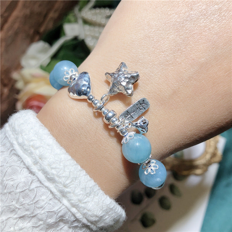 Celestial Serenity: Aquamarine 925 Silver Star Bracelet for Healing and Manifestation