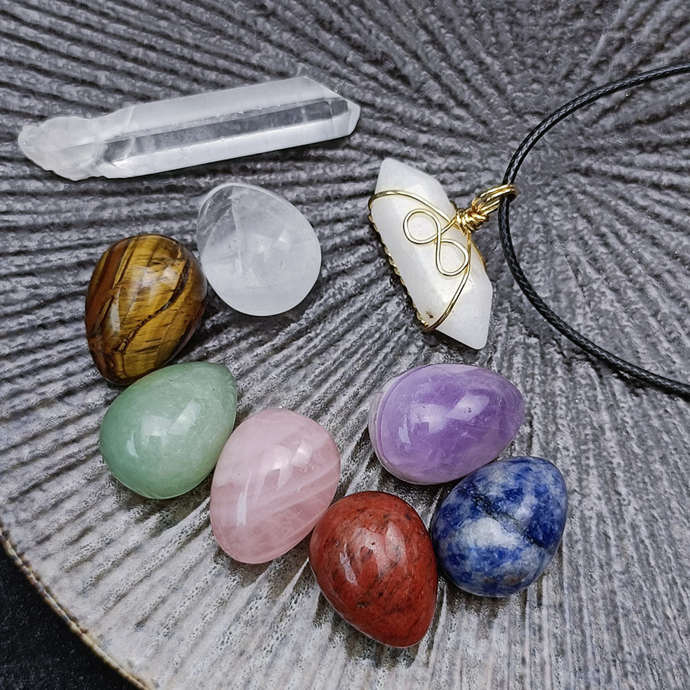 Awaken Your Energy: Crystal Jade Chakra Egg Hanging Set for Healing & Manifestation