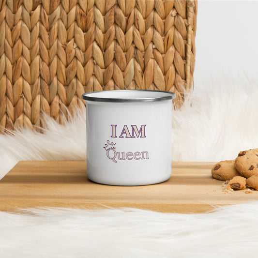 I AM Queen Enamel Mug With Lid