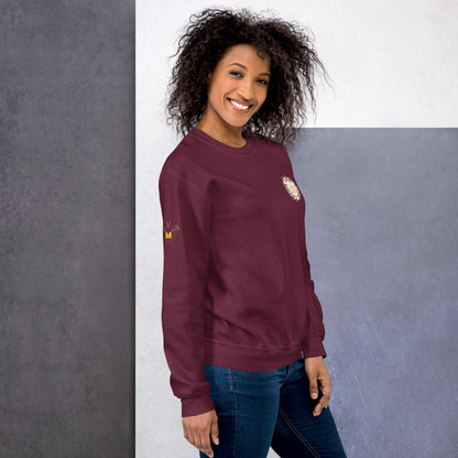 STORM Unisex Graphic Burgandy Sweatshirt – luxury streetwear with 'Strength Thrives Over Rough Moments' design, ultra-soft cotton blend, and classic fit.